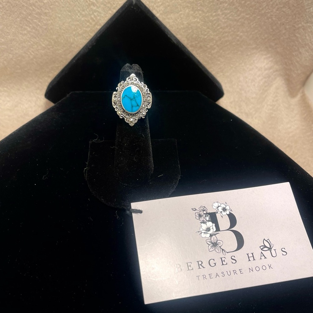925 Sterling Silver & Marcasite Turquoise Ring